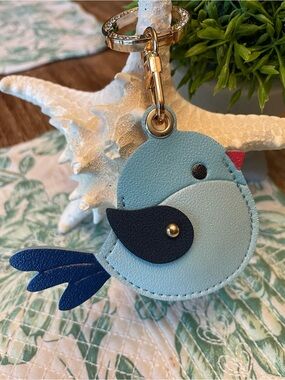 Blue Bird Leather Keychain Charm - Light Blue